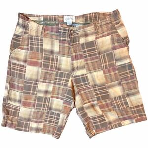 Andrew Fezza Madras Patchwork Plaid Shorts Mens 40 Cotton Preppy Golf Flat Front